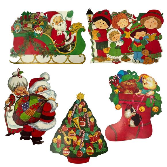 VTG Christmas Die Cut Eureka Cardboard Double Sided Decoration Lot of 5 Kitsch - Picture 1 of 13